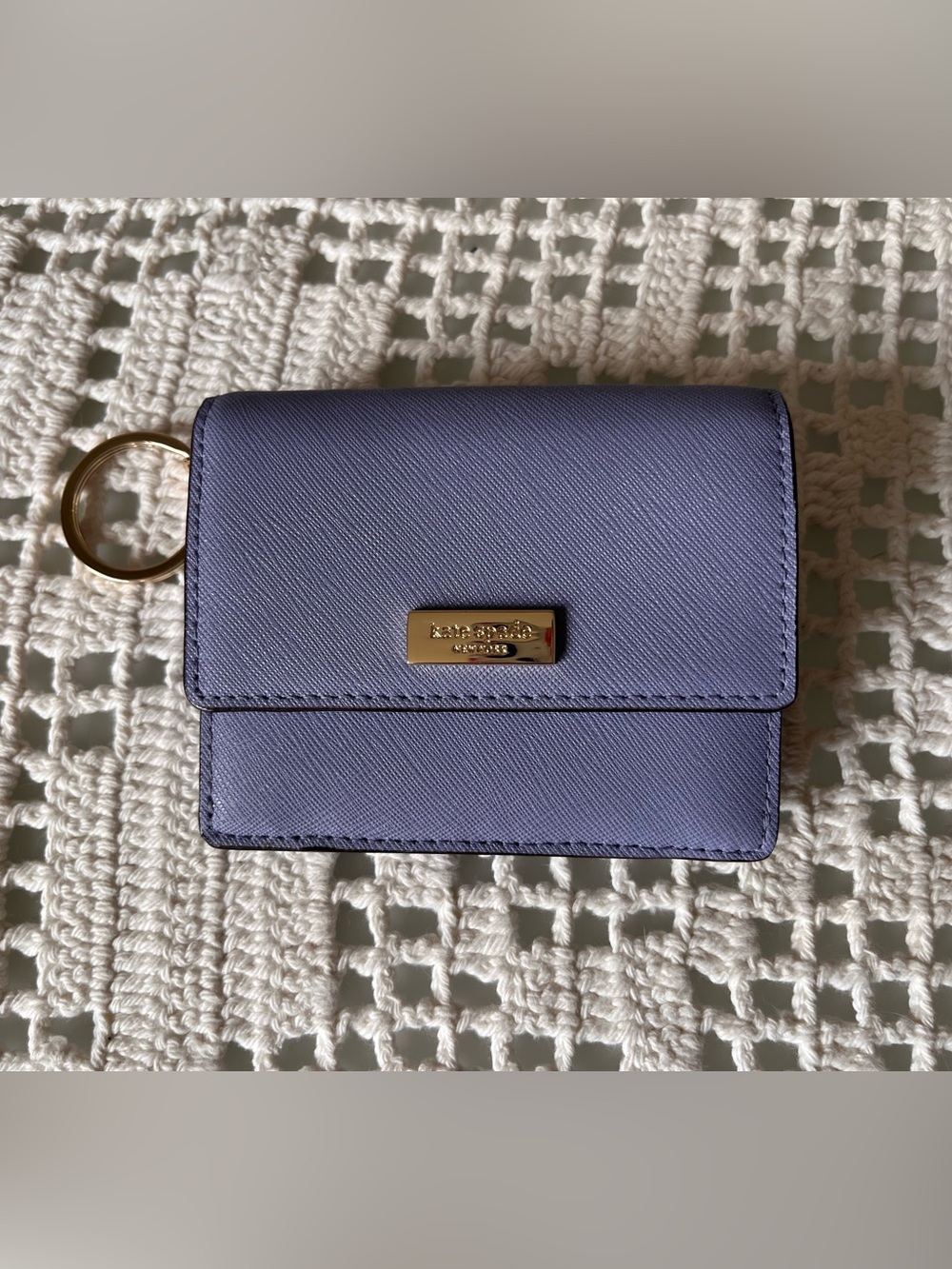 kate spade Lavender Saffiano Mini Wallet with Gold Ring